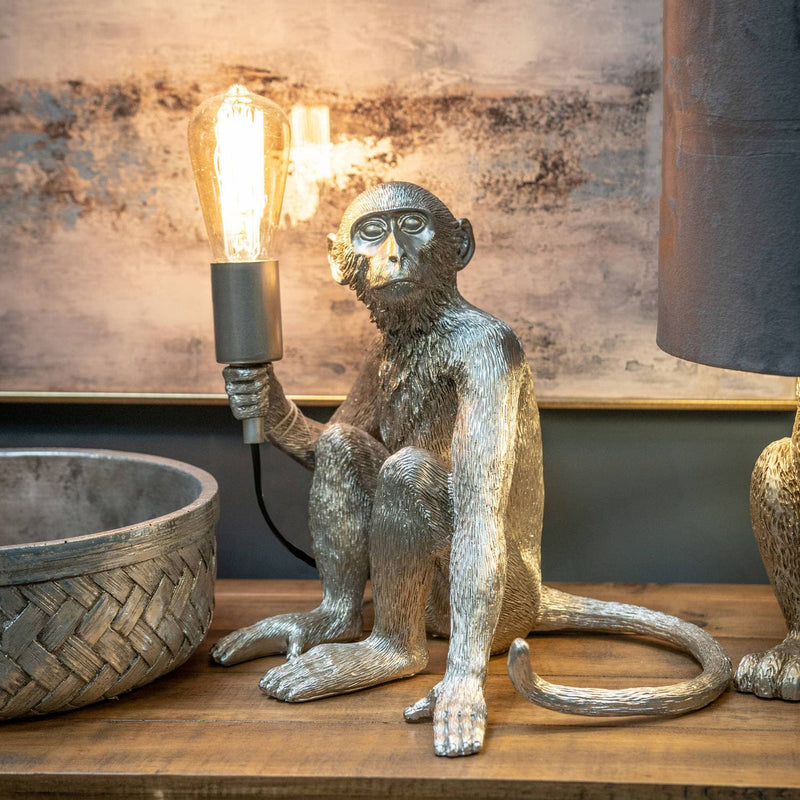 Ringo The Monkey Silver Table Lamp-TrendGoat