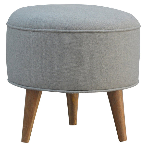 Round Grey Tweed Footstool-TrendGoat