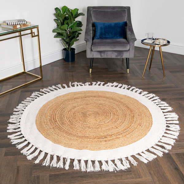 Round Jute Rug With Tassles (2 sizes)-TrendGoat