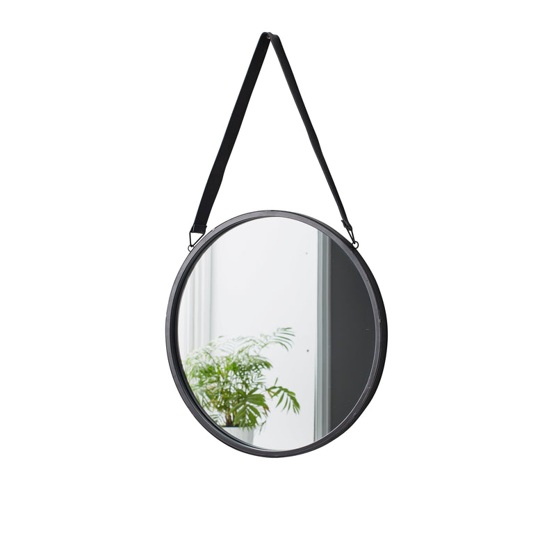 Round Mirror with Leather Strap-TrendGoat