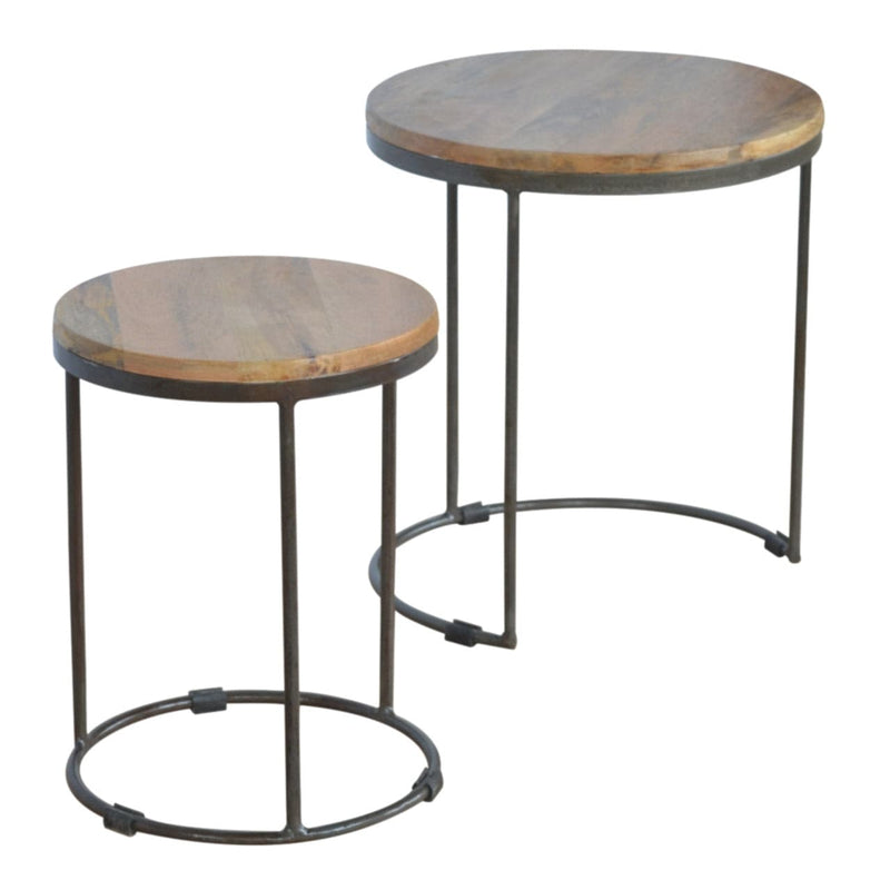 Round Stool Set of 2 with Iron Base-TrendGoat