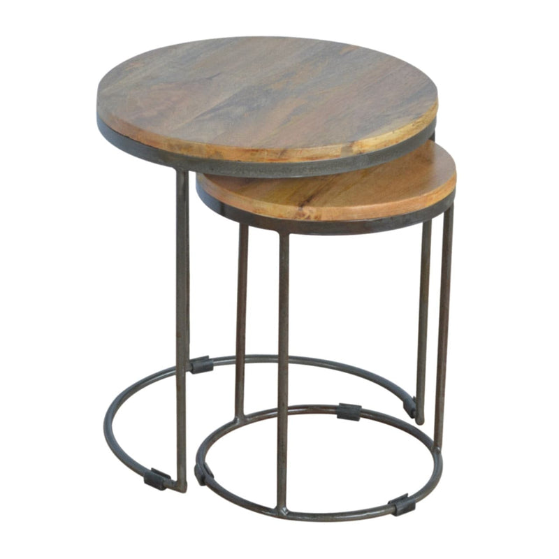 Round Stool Set of 2 with Iron Base-TrendGoat