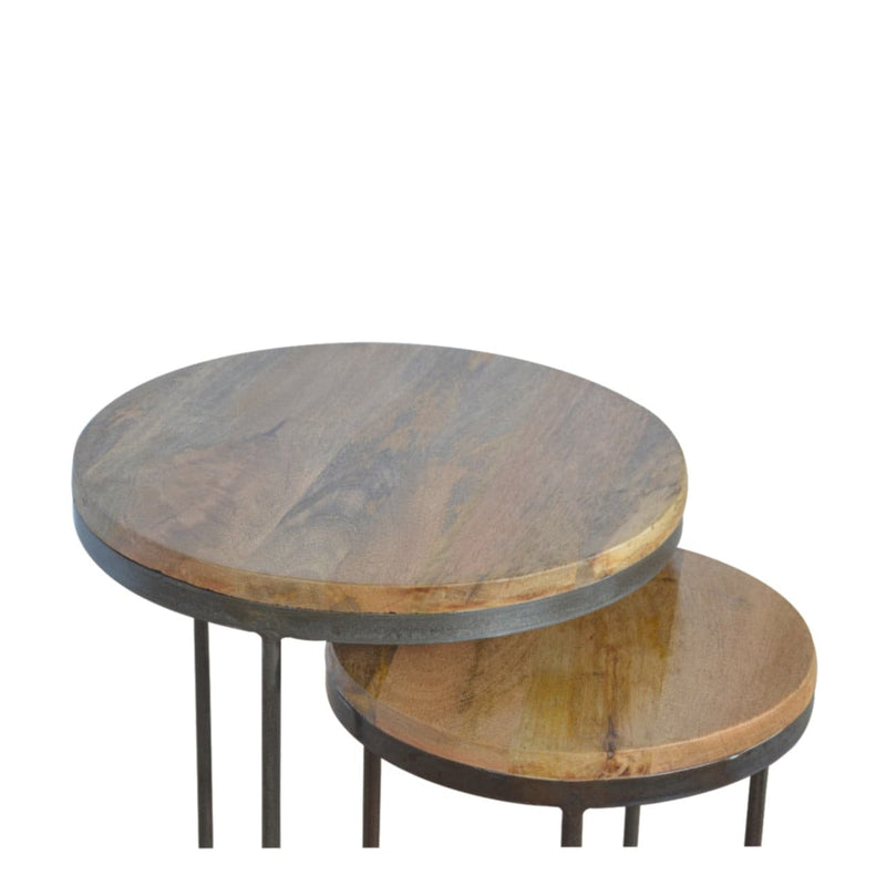 Round Stool Set of 2 with Iron Base-TrendGoat