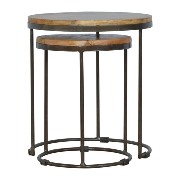 Round Stool Set of 2 with Iron Base-TrendGoat