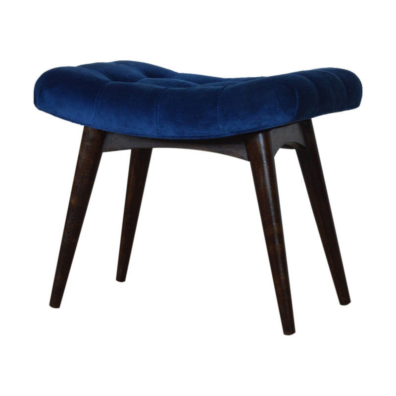 Royal Blue Cotton Velvet Curved Bench-TrendGoat