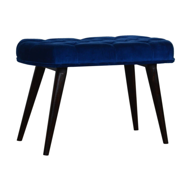 Royal Blue Cotton Velvet Deep Button Bench-TrendGoat