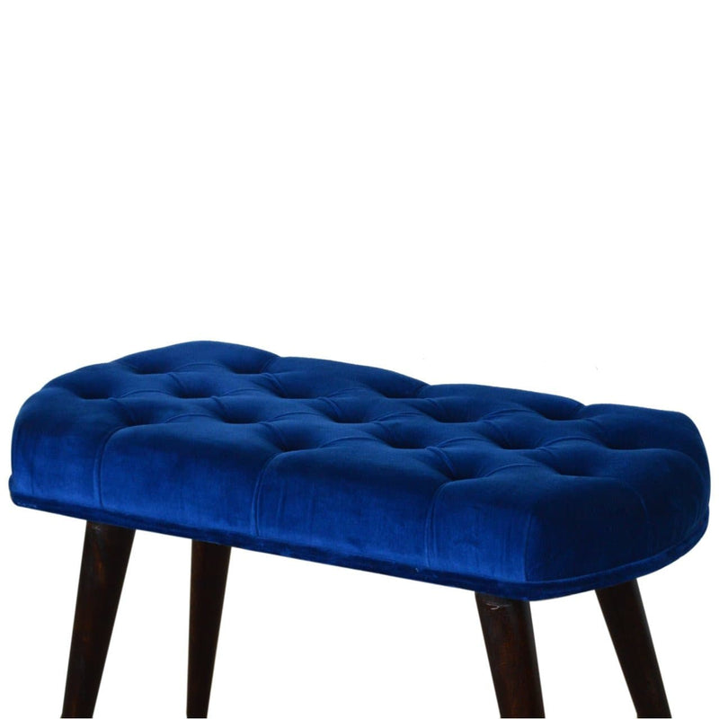 Royal Blue Cotton Velvet Deep Button Bench-TrendGoat