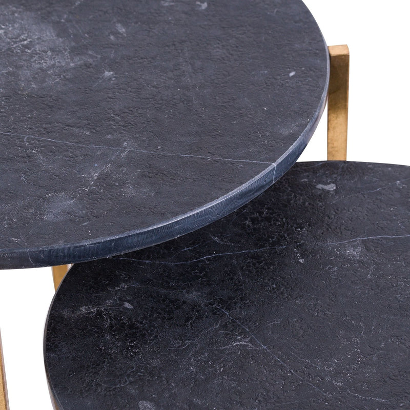 Set Of 2 Gold And Black Marble Tables-TrendGoat