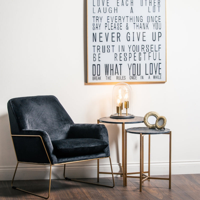 Set Of 2 Gold And Black Marble Tables-TrendGoat