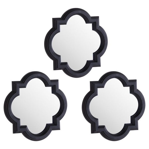 Set Of Three Dark Grey Quarterfoil Mirrors-TrendGoat