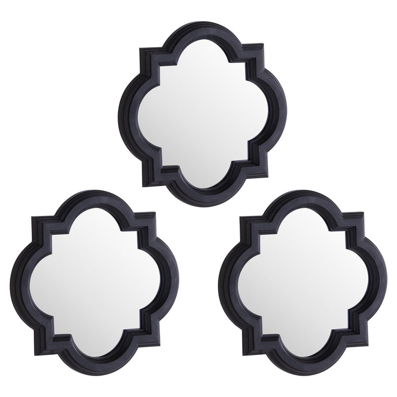 Set Of Three Dark Grey Quarterfoil Mirrors-TrendGoat