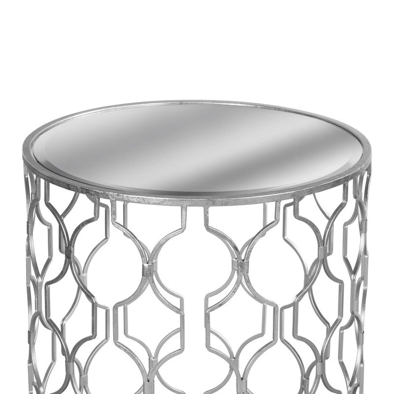 Set of Two Arabesque Silver Foil Mirrored Side Tables-TrendGoat