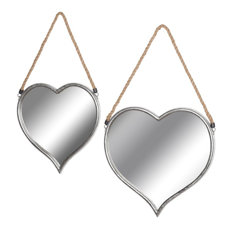 Set Of Two Heart Mirrors With Rope Detail-TrendGoat