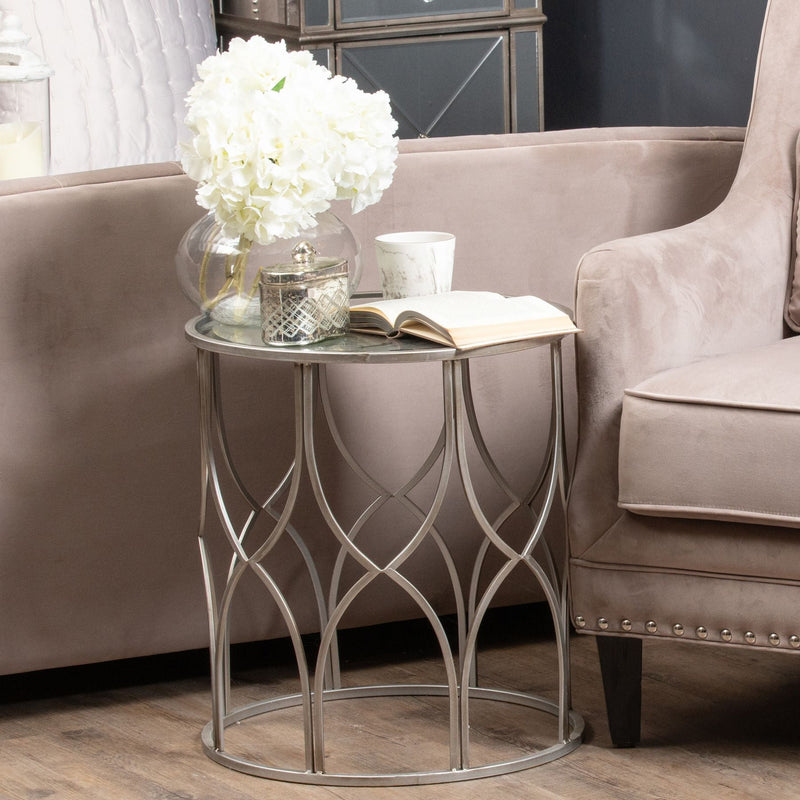 Set Of Two Lattice Detail Silver Side Table-TrendGoat