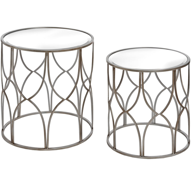 Set Of Two Lattice Detail Silver Side Table-TrendGoat