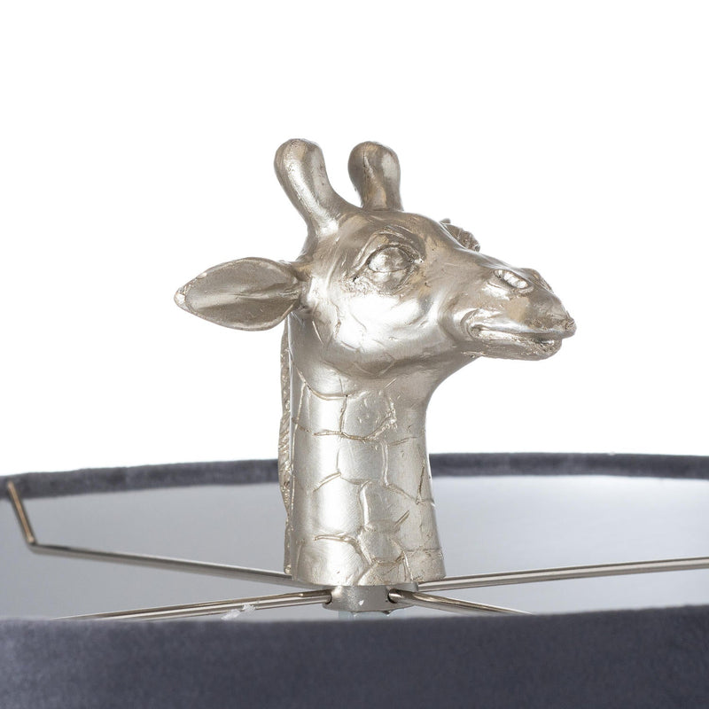 Silver Giraffe Table Lamp With Grey Velvet Shade-TrendGoat