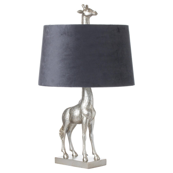 Silver Giraffe Table Lamp With Grey Velvet Shade-TrendGoat