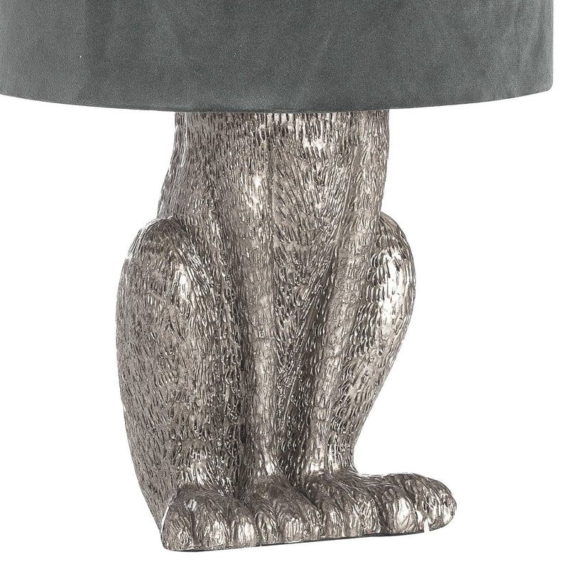 Silver Hare Table Lamp With Grey Velvet Shade-TrendGoat