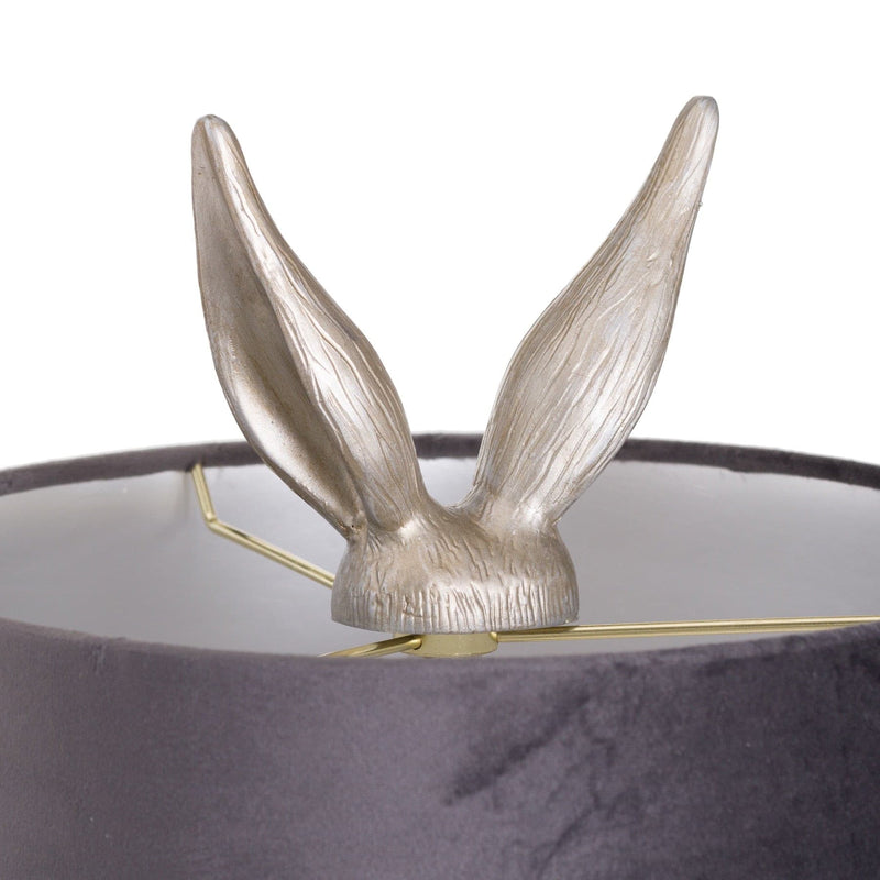 Silver Hare Table Lamp With Grey Velvet Shade-TrendGoat