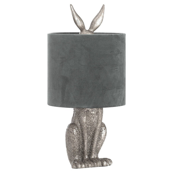 Silver Hare Table Lamp With Grey Velvet Shade-TrendGoat