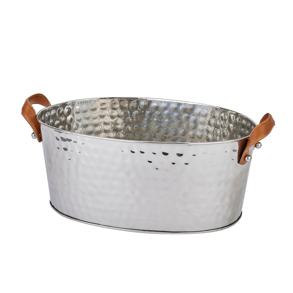 Silver Large Leather Handled Champagne Cooler-TrendGoat