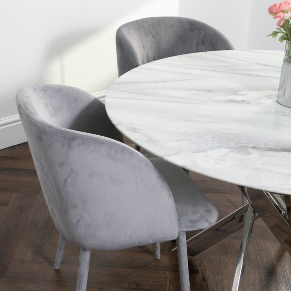 Silver Plated Marble Glass Round Dining Table-TrendGoat