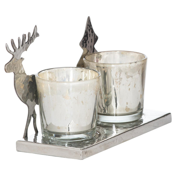 Silver Two Tealight Holder-TrendGoat