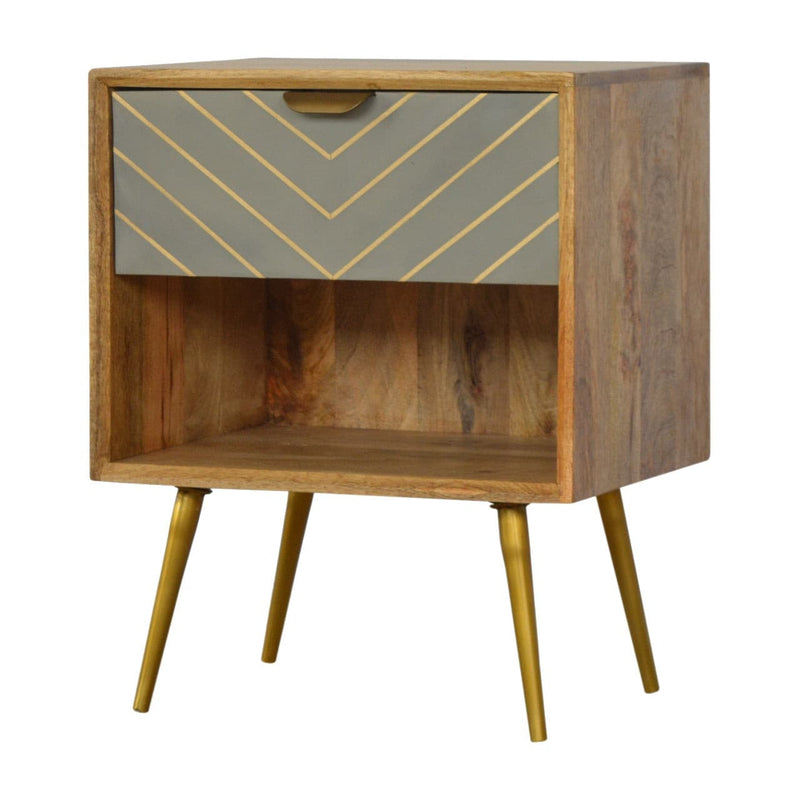 Sleek Cement Brass Inlay Bedside with Open Slot-TrendGoat