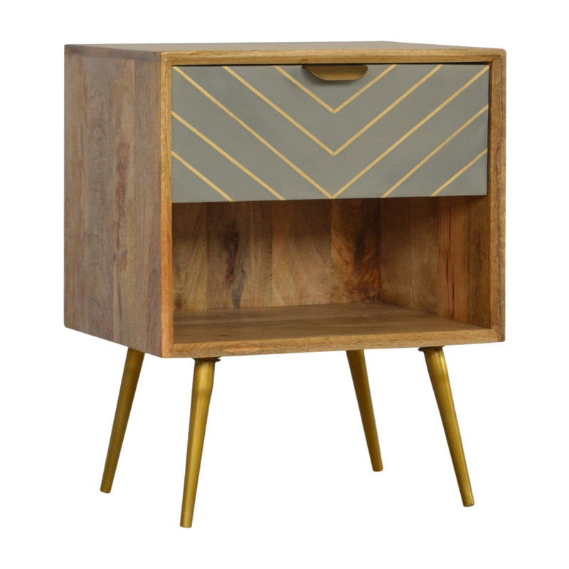 Sleek Cement Brass Inlay Bedside with Open Slot-TrendGoat