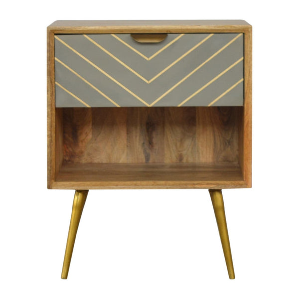 Sleek Cement Brass Inlay Bedside with Open Slot-TrendGoat