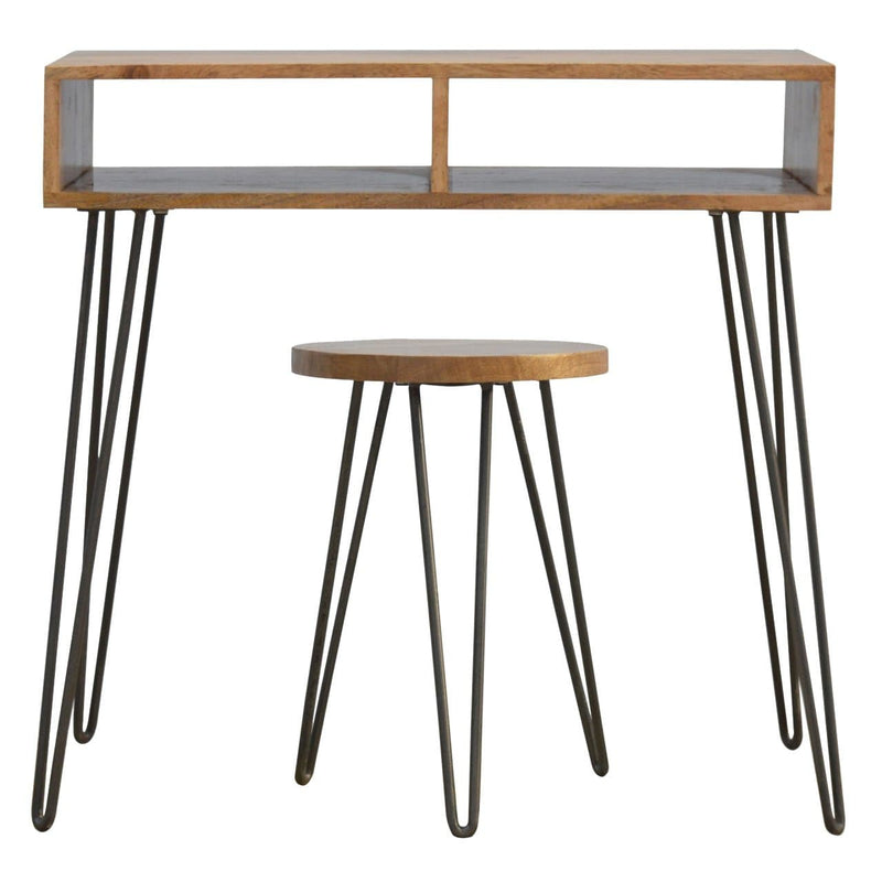 Solid Wood Iron Base Writing Desk with Stool-TrendGoat