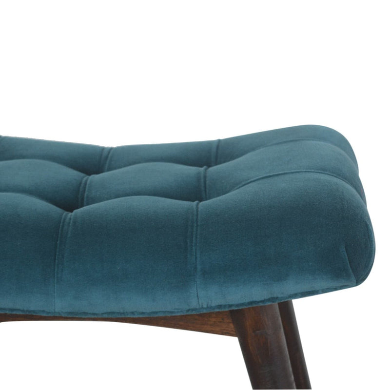 Teal Cotton Velvet Curved Bench-TrendGoat