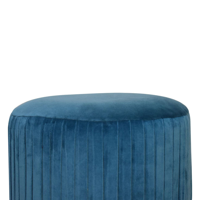 Teal Cotton Velvet Pleated Footstool with Gold Base-TrendGoat