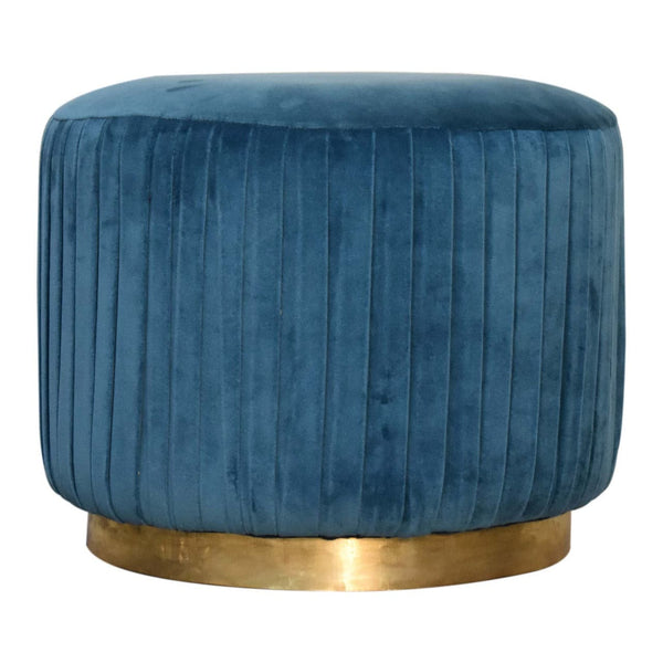 Teal Cotton Velvet Pleated Footstool with Gold Base-TrendGoat