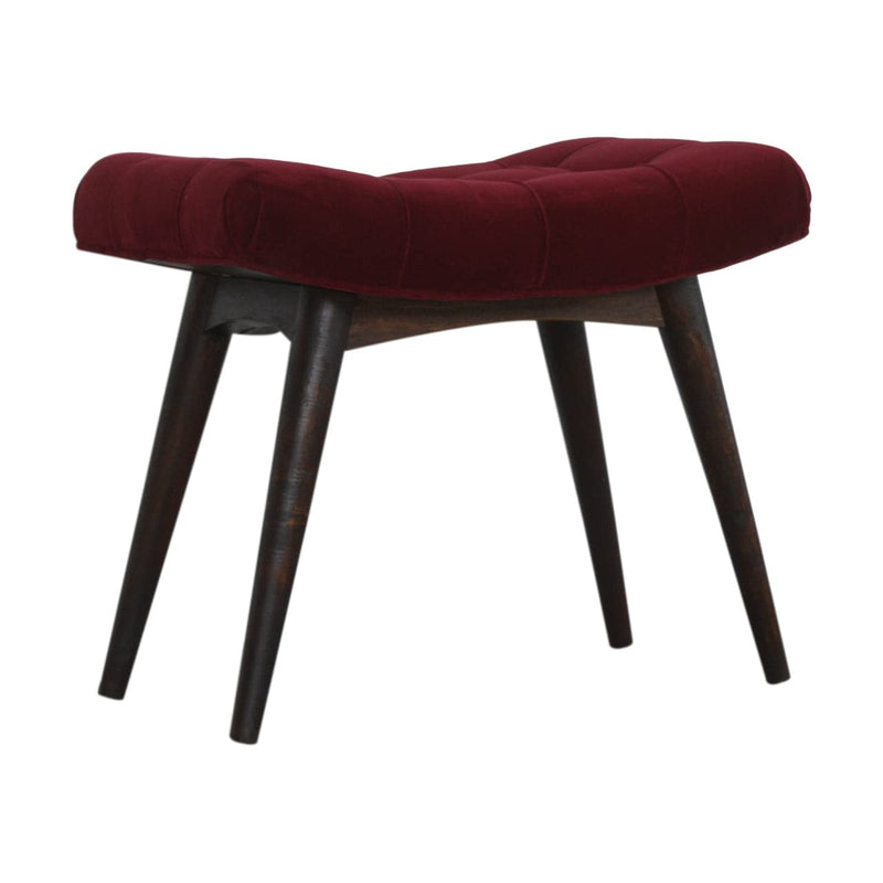 Wine Red Cotton Velvet Curved Bench-TrendGoat