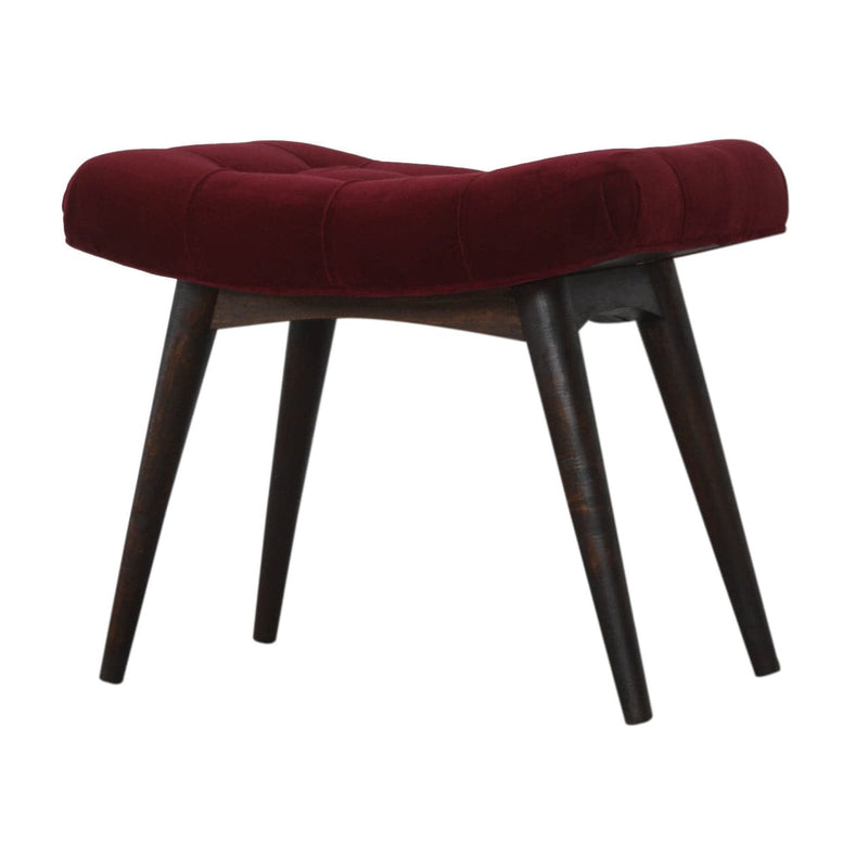 Wine Red Cotton Velvet Curved Bench-TrendGoat