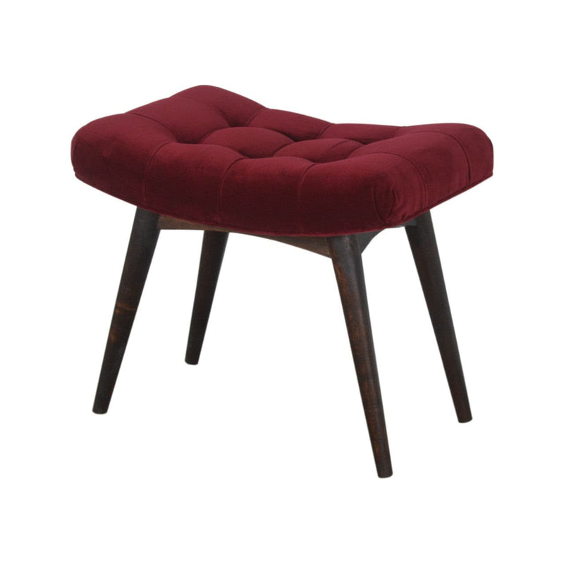 Wine Red Cotton Velvet Curved Bench-TrendGoat