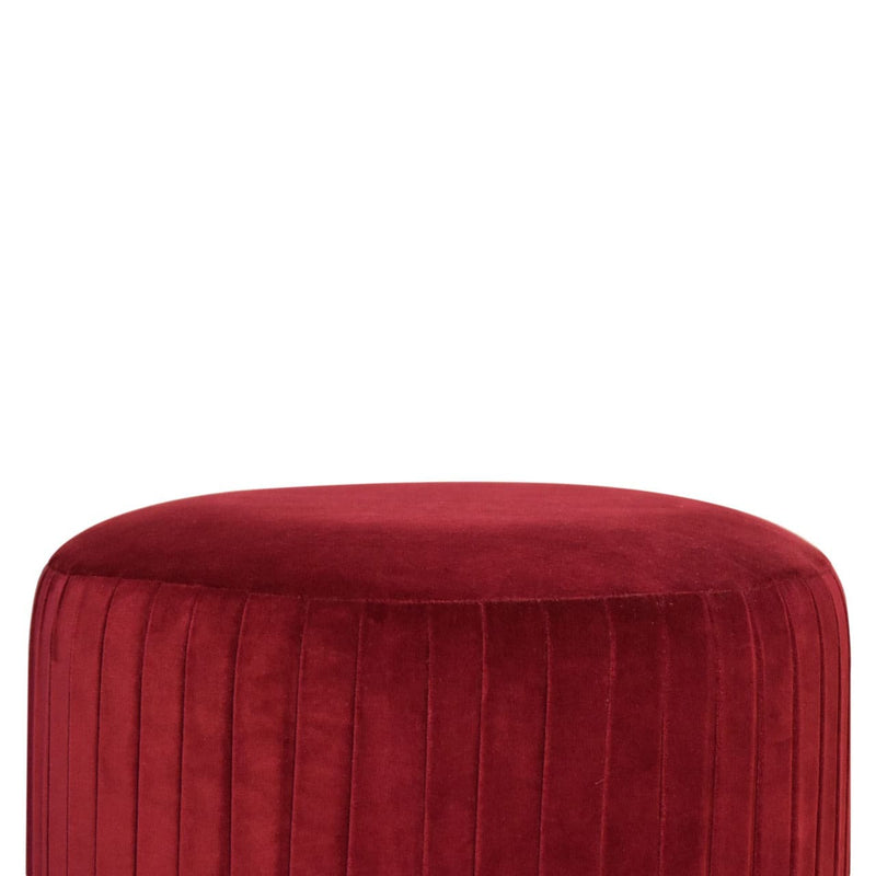 Wine Red Cotton Velvet Pleated Footstool with Gold Base-TrendGoat