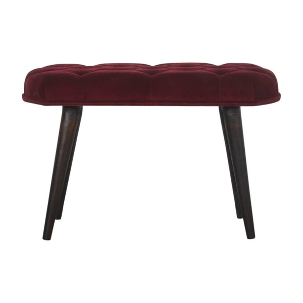 Wine Red Velvet Deep Button Bench-TrendGoat