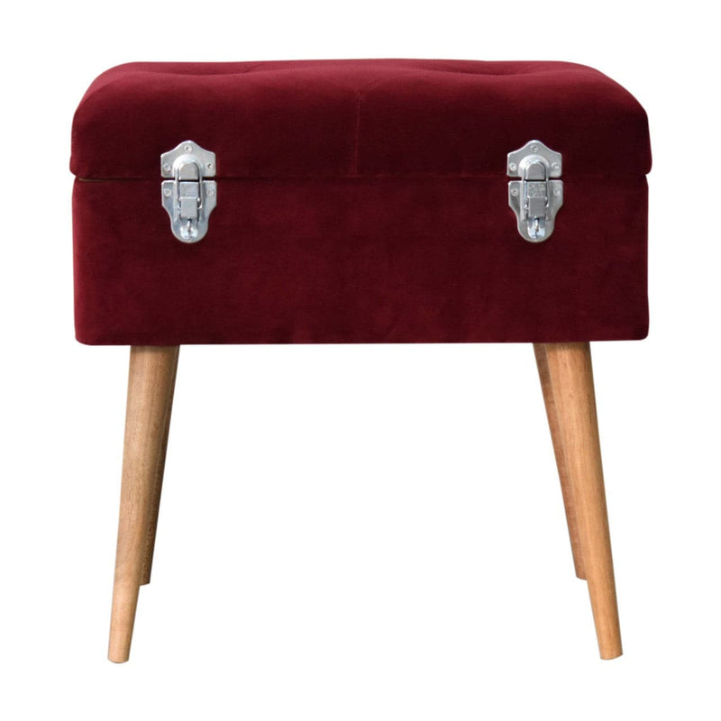 Wine Velvet Lid-up Footstool-TrendGoat