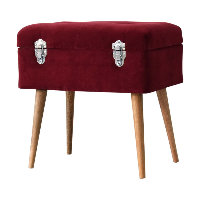 Wine Velvet Lid-up Footstool-TrendGoat