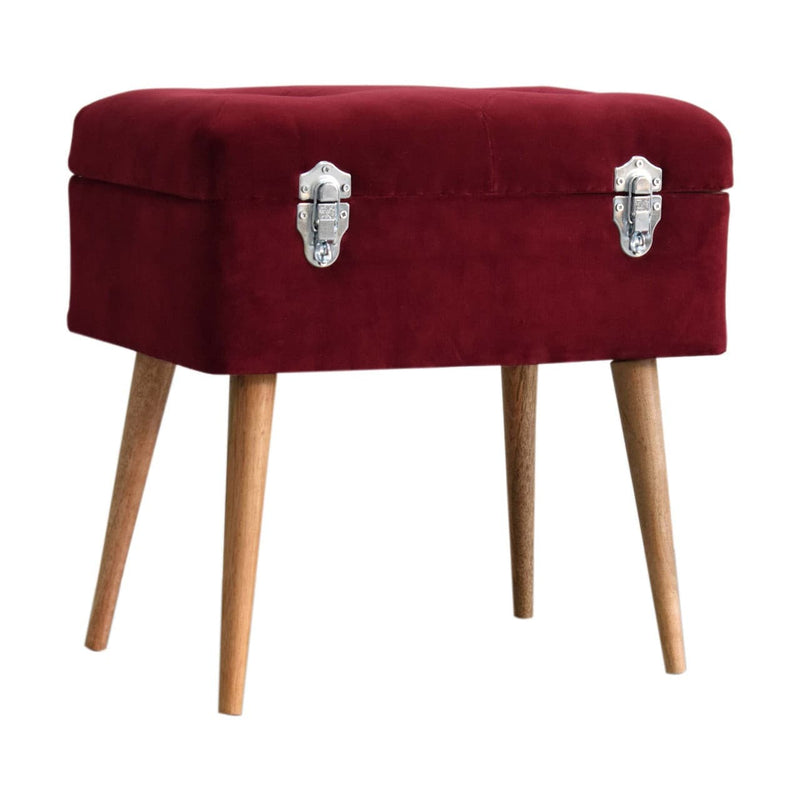 Wine Velvet Lid-up Footstool-TrendGoat