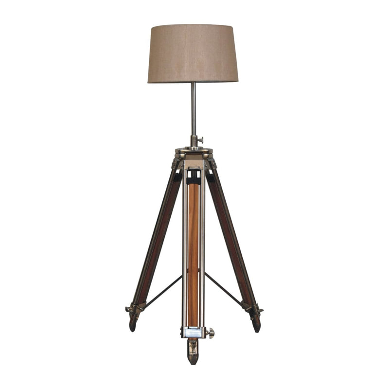 Wooden and Chrome Tripod Lamp-TrendGoat