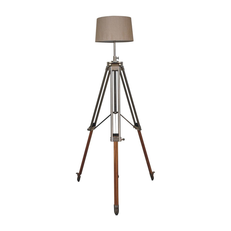 Wooden and Chrome Tripod Lamp-TrendGoat