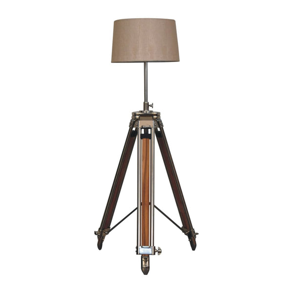 Wooden and Chrome Tripod Lamp-TrendGoat