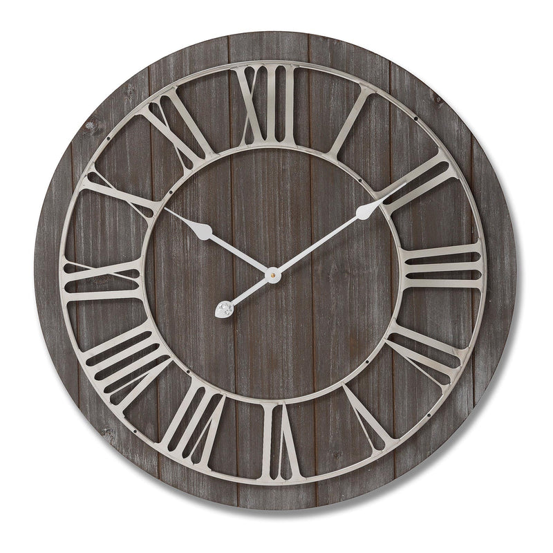 Wooden Clock With Contrasting Nickel Detail-TrendGoat