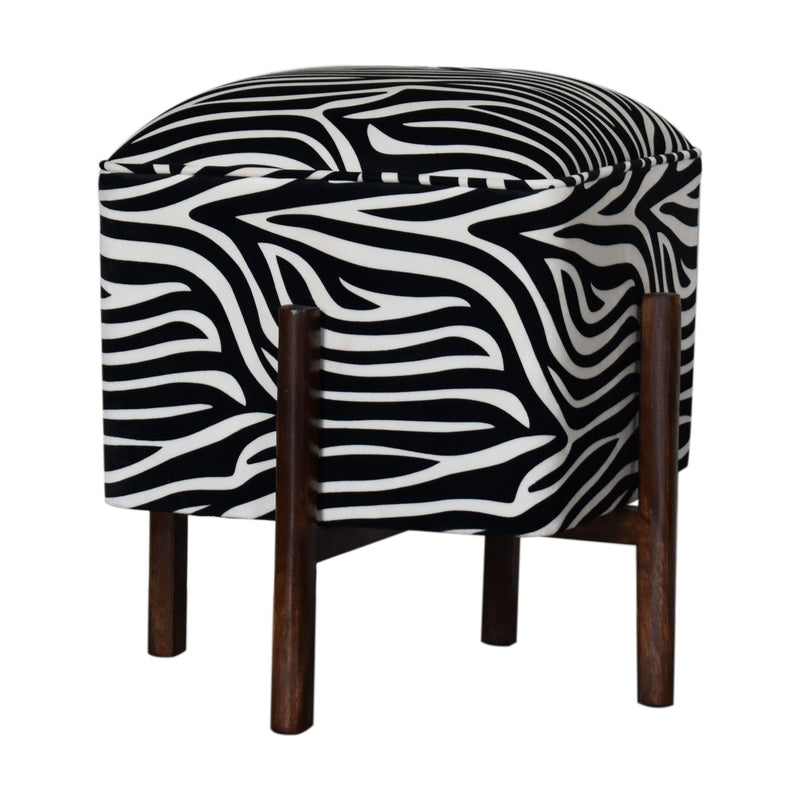 Zebra Print Footstool with Solid Wood Legs-TrendGoat