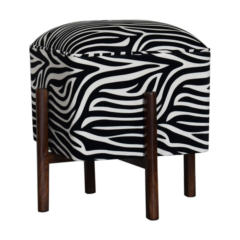 Zebra Print Footstool with Solid Wood Legs-TrendGoat