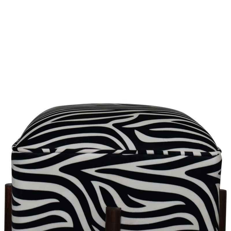 Zebra Print Footstool with Solid Wood Legs-TrendGoat