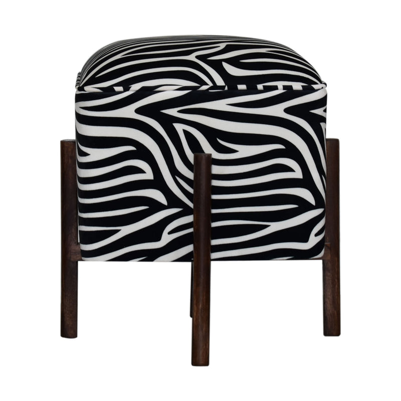 Zebra Print Footstool with Solid Wood Legs-TrendGoat